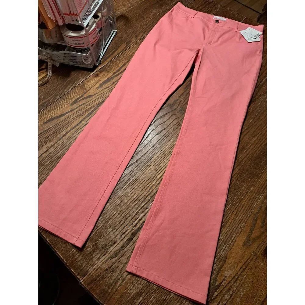 New Doncaster Size 8 Pink Coral Pants M234PT16 ROU Cotton Stretch Long Inseam